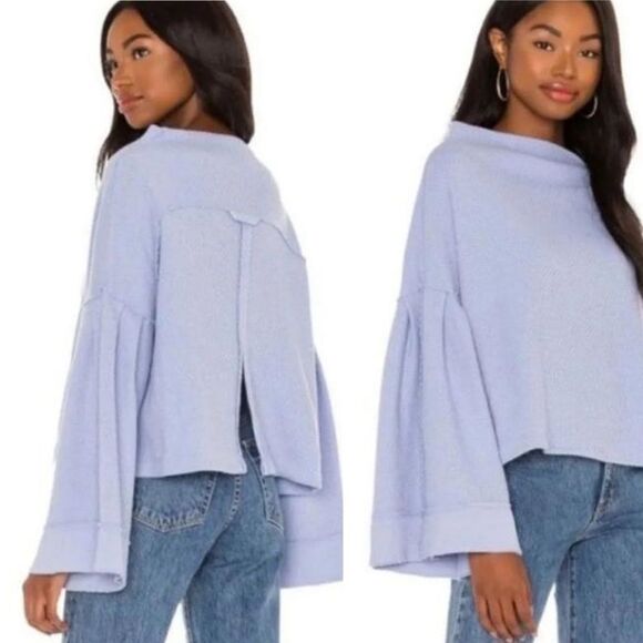 Free People Women Bunny Bell Sleeve Top Bluemoon Quartz Light Blue Size XS NWT - Picture 3 of 7